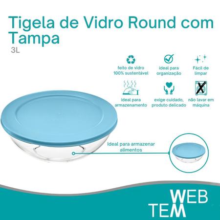Imagem de Kit 3 Potes Tigela de Vidro com Tampa Plástica Round 3L Vitazza: Para Servir, Organização de Cozinha e Geladeira, Opção Sustentável