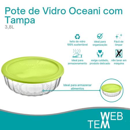 Imagem de Kit 3 Potes Tigela Saladeira de Vidro com Tampa Plástica Oceani 3,8 litros Vitazza: Para Servir e Organização de Cozinha e Geladeira Opção Sustentável