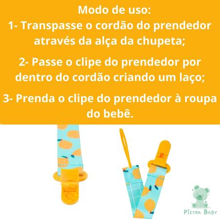 Imagem de Kit 3 Prendedor de Chupeta Pietra BabyKit 3 Prendedores de Chupetas Estampado Pietra Baby Menimo Menina Infantil Corrente Cordão Bebê Criança