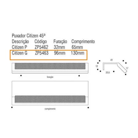 Imagem de Kit 3 puxador moveis citizen 45 graus g dourado matte fosco zen 96/130mm zp5463.955