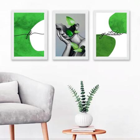 Imagem de Kit 3 Quadros Abstratos Verdes 33x24cm - Com Vidro