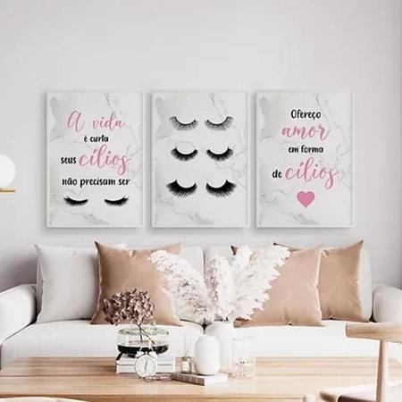 Imagem de Kit 3 Quadros Cílios Em Forma De Amor 24X18 C/Vidro - Preta