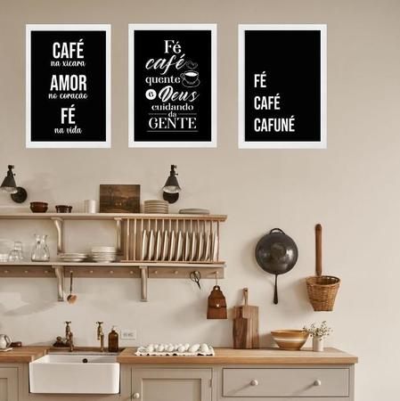 Imagem de Kit 3 Quadros Cozinha Café Com Fé 45X34Cm