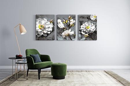 Imagem de Kit 3 quadros decorativo flores floral conjunto sala quarto