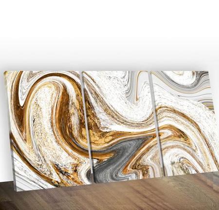 Imagem de Kit 3 Quadros Decorativos Abstrato Dourado Midiapoparte