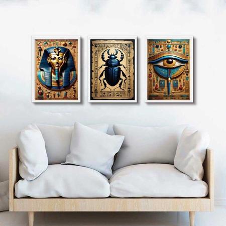 Imagem de Kit 3 Quadros Decorativos Artes Egípcias 45X34Cm