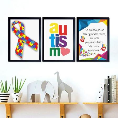 Imagem de Kit 3 Quadros Decorativos Autismo 33x24cm - com vidro