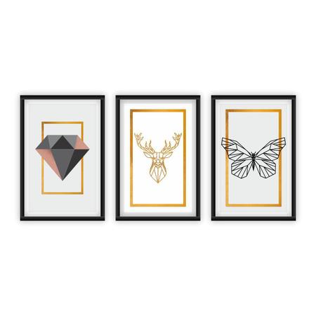 Imagem de Kit 3 Quadros Decorativos C/Moldura Abstrato Geométrico