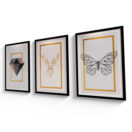 Imagem de Kit 3 Quadros Decorativos C/Moldura Abstrato Geométrico