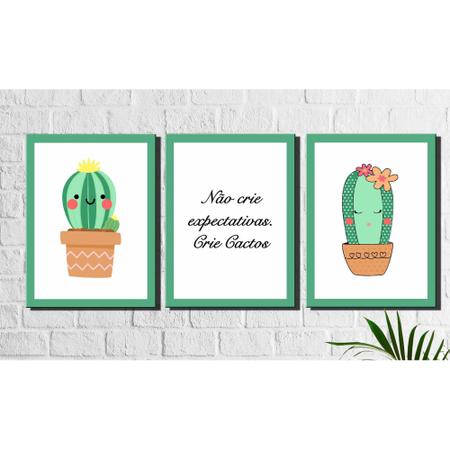 Quadro decorativo desenho cactos verde