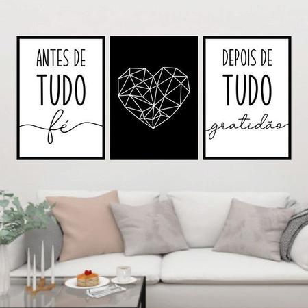 Imagem de Kit 3 Quadros Decorativos Fé Coração Geométrico 45x34cm