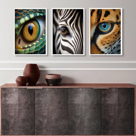 Imagem de Kit 3 Quadros Decorativos Fotografias Olhos De Animais 33x24cm - com vidro