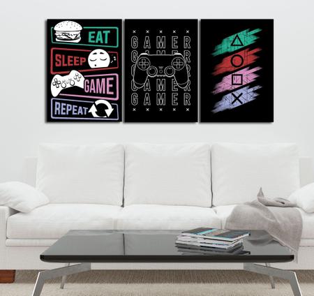 Imagem de Kit 3 Quadros Decorativos Gamer Grande A3