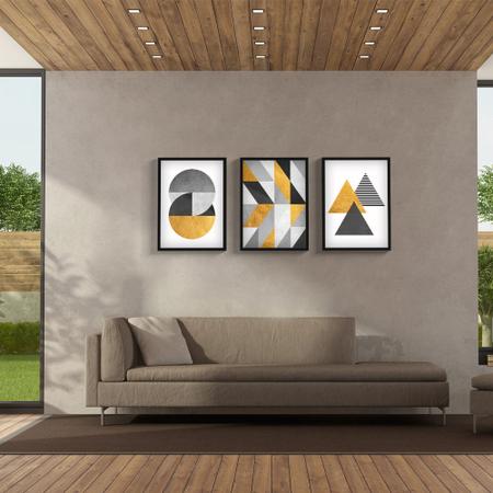 Imagem de Kit 3 Quadros Decorativos Grande Para Sala Moldura e Vidro Geométrico Abstrato
