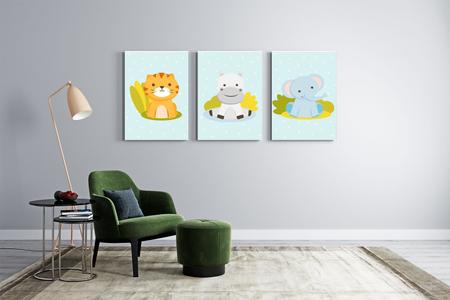 Imagem de Kit 3 quadros decorativos infantil animais fofinhos bebê mdf