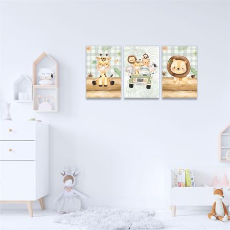 Imagem de Kit 3 quadros Infantil Safari Menino Bebê Decoração Quarto