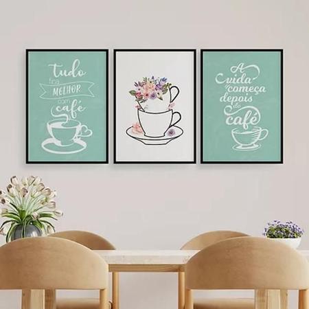 Kit 3 Quadros Tudo Fica Melhor Com Café 45X34Cm Vidro Preta - Quadros On-Line Imagem de Kit 3 Quadros Tudo Fica Melhor Com Café 45X34Cm Vidro Preta