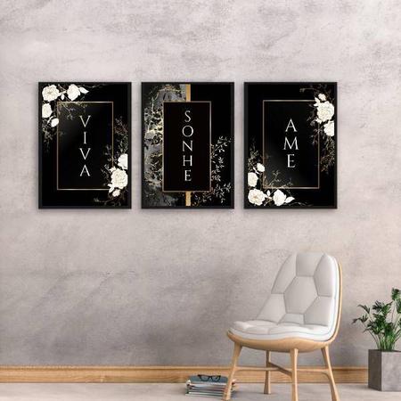 Imagem de Kit 3 Quadros Viva, Sonhe, Ame - Preto 45x34cm