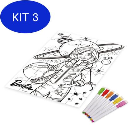 Kit 3 Quebra-Cabeça Para Colorir Barbie - Xalingo - Quebra-Cabeça