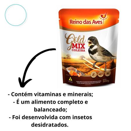 Imagem de Kit 3 Ração Gold Mix Premium Coleira para Pássaros Porte Pequeno 500g