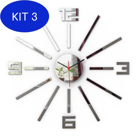Imagem de Kit 3 Relógio De Parede Moderno Grande 55Cm Sala Quarto