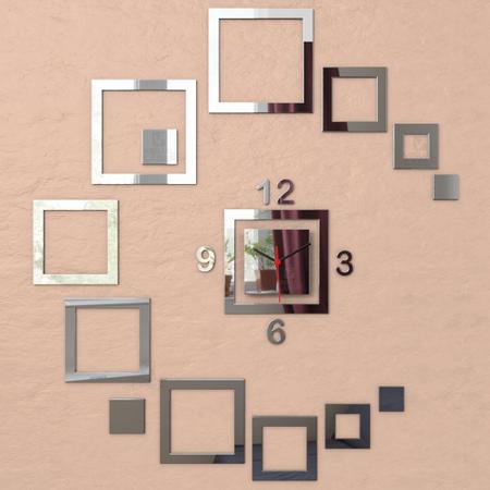 Imagem de Kit 3 Relógio Parede Espelho Acrílico Quadrados Sala Quarto