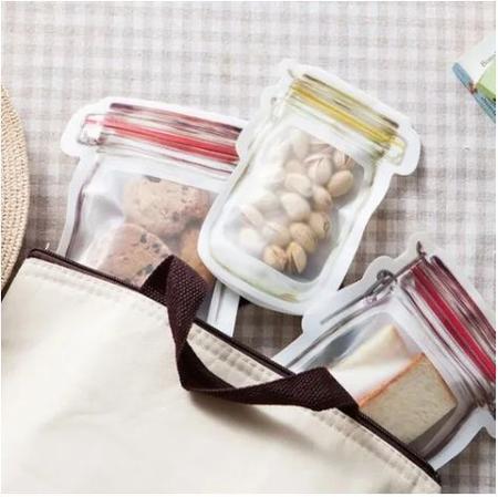 Imagem de Kit 3 Saco Embalagem Porta Alimentos Reutilizável Grãos Legumes Temperos Lanches Viagem Com Lacre Zip lock