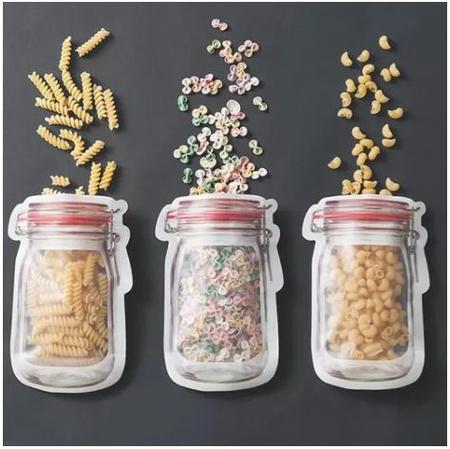 Imagem de Kit 3 Saco Embalagem Porta Alimentos Reutilizável Grãos Legumes Temperos Lanches Viagem Com Lacre Zip lock