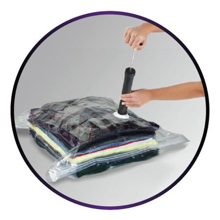 Imagem de Kit 3 Saco Organizador a Vácuo + Bomba Para Viagem Roupa Cobertor Protetor Com Zíper Clink 50x60cm