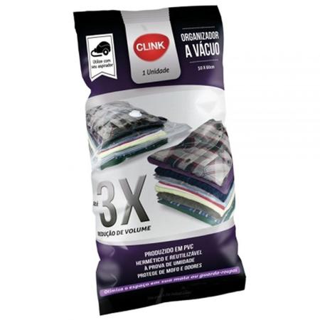 Imagem de Kit 3 Saco Organizador a Vácuo + Bomba Para Viagem Roupa Cobertor Protetor Com Zíper Clink 50x60cm