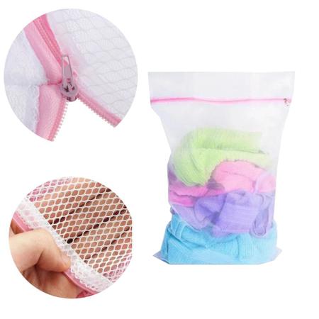 Imagem de Kit 3 Sacos De Lavar Roupa Delicada Bebe Intima Telada com Zíper Roupas Sem Bolinhas