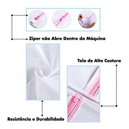 Imagem de Kit 3 Sacos De Lavar Roupa Delicada Bebe Intima Telada com Zíper Roupas Sem Bolinhas