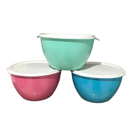 Imagem de KIT 3 saladeiras oval coloridas 3 litros com tampa branca