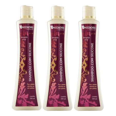 Imagem de Kit 3 Shampoo Com Silicone Midori 500ml Profissional sem sal hidratante cabelos com progressiva química luzes