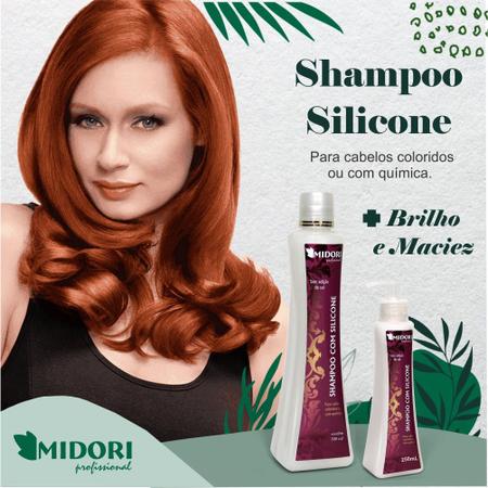 Imagem de Kit 3 Shampoo Com Silicone Midori 500ml Profissional sem sal hidratante cabelos com progressiva química luzes