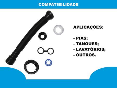 Imagem de Kit 3 Sifão Sanfonado Tubo Extensivo Universal Preto Fosco