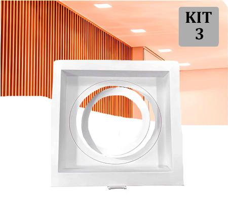 Imagem de Kit 3 Spot Embutir AR111 Recuado Quadrado Branco + Lamp BF