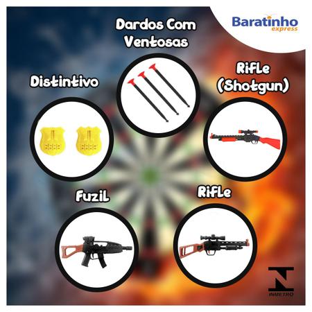 Brinquedo Kit Arminha Lançador de Dardos Com Ventosa Relógio Ou