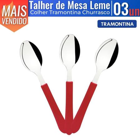 Imagem de Kit 3 Talheres de Mesa Faca Garfo Colher Leme em Aço Inox Tramontina Talher Churrasco