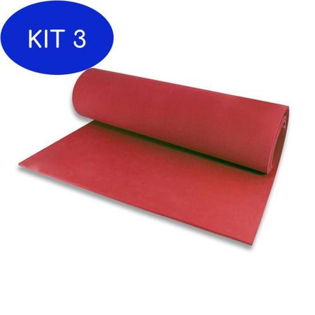 Imagem de Kit 3 Tapete Yoga Pilates - Yoga Mat 1,80X0,55M - Vermelho