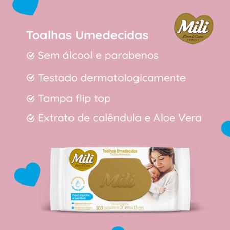 Imagem de Kit 3 Toalha Umedecida Love Care Premium 100 Unidades - Mili