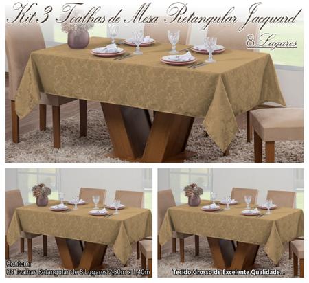 Imagem de Kit 3 Toalhas Mesa Luxo Retangular 8 Lugares Sala Jantar Jacquard