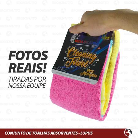 Imagem de Kit 3 Toalhas Pano Microfibra Absorvente Seca Rápido Lupus