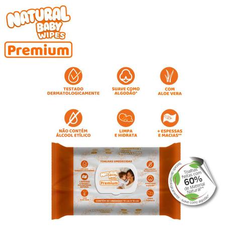 Imagem de Kit 3 Toalhas Umedecidas Natural Baby Premium 80un cada