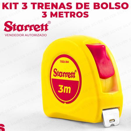 Imagem de Kit 3 Trena De Bolso 3 Metros Profissional Starrett Fita Aço