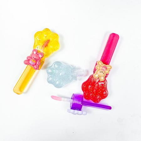Imagem de Kit 3 unidades de lip gloss labial formato patinha com glitter pingente urso  brilhante