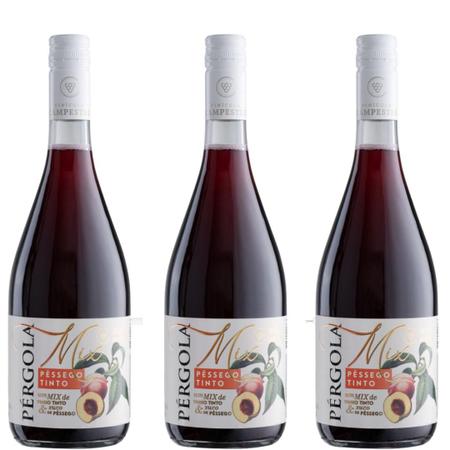 Imagem de Kit 3 Unidades Suco De Pêssego Com Vinho Tinto Suave Pérgola 750 Ml