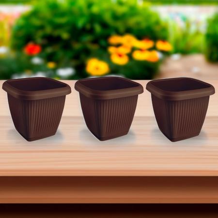 Imagem de Kit 3 Vasos Para Plantas C/ Prato Quadrado 3,9L Decorativo Casa Jardim