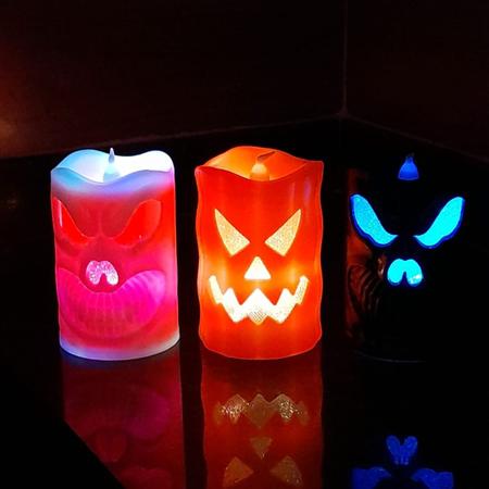 Decoração de Caveira para Halloween com Olhos Vermelhos LED - Dular