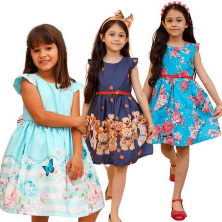 Imagem de Kit 3 Vestidos Feminino Moda Infantil Menina Festa